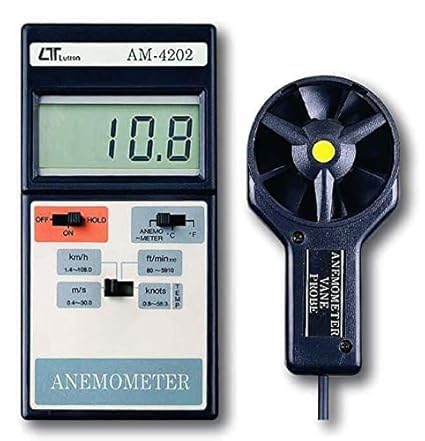 HVAC Anemometer/Peak Flow Meter/Air Flow Velocity Meter/Handheld Wind Speed Meter – Measures Wind Speed, Temperature & Wind Chill – Portable Airflow Gauge; Model: AM-4202
