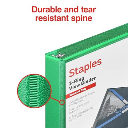 Staples Standard 1-Inch Round Ring View Binder, Green, 175 Sheets - color: Green, size: 1-Inch, style: 1 Pack