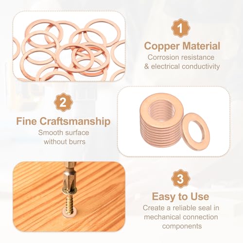 PATIKIL 35PCS M14 Copper Washers, M14x18x1mm Copper Crush Washer Metric Flat Washers Sealing Washers Assortment Kit Oil Drain Plug Gasket Ring for Automotive Battery Vehicles Screws Bolt - size: M14x18x1mm