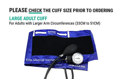 EMI EBL-430 Royal Sprague Stethoscope and Large Adult Cuff (See Large Cuff Size: 33 cm to 51 cm | 13 inch to 20 inch) Aneroid Sphygmomanometer Manual Blood Pressure Set - size: Large Adult Cuff Set - Royal Blue