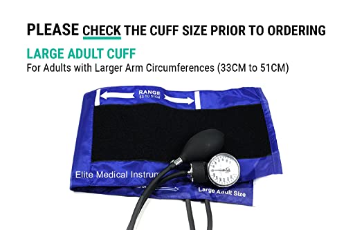 EMI EBL-430 Royal Sprague Stethoscope and Large Adult Cuff (See Large Cuff Size: 33 cm to 51 cm | 13 inch to 20 inch) Aneroid Sphygmomanometer Manual Blood Pressure Set - size: Large Adult Cuff Set - Royal Blue