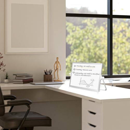 Double-Sided Magnetic White Board with Stand, 12" x 8" - color: White, size: 12"W x 8"H