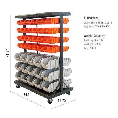 TRINITY 7-Tier Dual-Sided Rolling Storage Bin Rack & Parts Organizer, Black