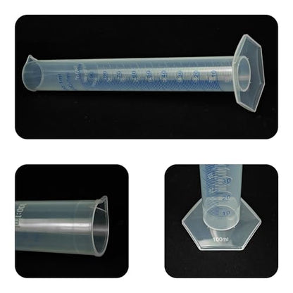 3PCS 100ml Measuring Cylinder, Plastic Transparent Graduated Cylinder, Science Test Tube Flask, 2-Sided Bule Measuring Lines Graduated Cylinder Beaker - size: 100ml