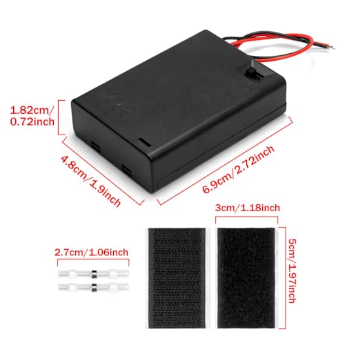 2PC 4.5V (3 x 1.5V) Battery Holder Enclosures with Wire Leads and On/Off Switch Lid, 4.5 Volt Battery Case with Hook Verclo and Solder Seal Wire Connectors
