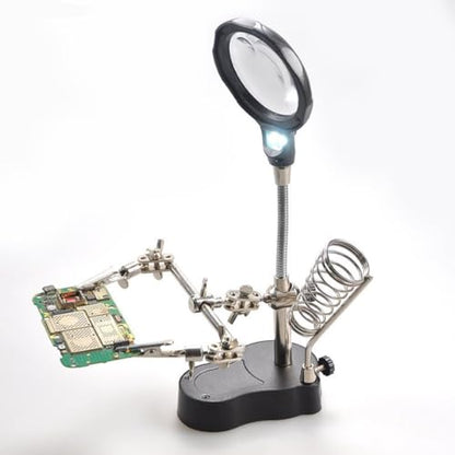Adjustable Helping Hand with Magnifying Glass, 3.5X/12X Magnifying Glass Soldering with Clamp and Alligator Clips Desktop Magnifer Stand for Craft Carving Jewelry (Modern)