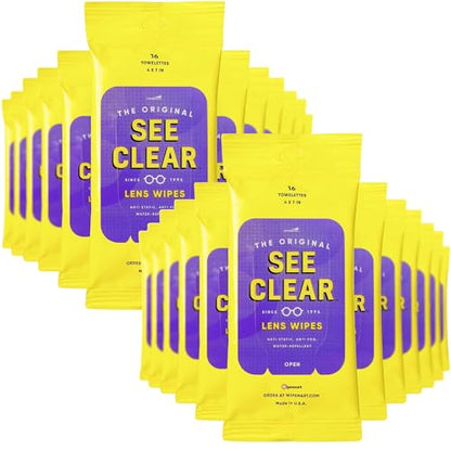 See Clear Original Lens Cleaning Wipes - Pre-Moistened Eyeglass & Screen Cleaning Cloth Towelettes - Streak Free, Scratch Free Lens & Electronic Screen Cleaner - 24 Resealable Packs of 16 (384 Wipes) - size: 16 Count (Pack of 24)