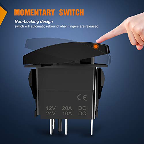 Nilight Horn Switch Momentary Laser Rocker Switch 5PIN On/Off LED Light 20A/12V 10A/24V Switch with Jumper Wires Set for Cars Jeeps Boats Trucks (90126B) - size: HORN