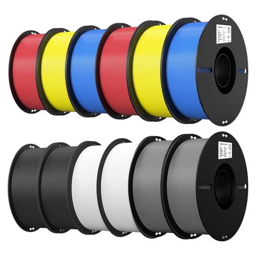 Creality PLA 3D Printer Filament, Multicolor, 12-Pack, 12KG Total - color: Black*2+white*2+grey*2+blue*2+red*2+yellow*2 Pla, size: 12kg