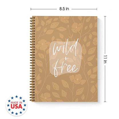 Wild and Free Floral Spiral Notebook / 8.5" x 11" Journal / 120 College Ruled Pages/Durable Gloss Laminated Softcover/Gold Wire-o Spiral Binding/Made in the USA - color: Wild and Free