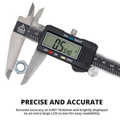 NEIKO 01408A 8” Electronic Digital Caliper Extra Large Display | 0-8 Inches | Inch/Fractions/Millimeter Conversion | Polished Stainless Steel - size: 8 Inch, style: Stainless Steel