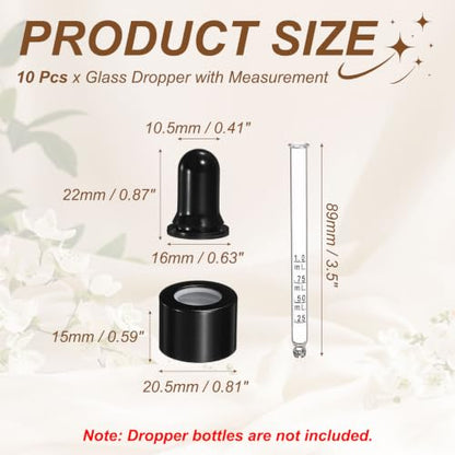 PATIKIL Glass Eye Dropper w/Measurement mark for 1.7oz Glass Bottles 10Pcs - color: Black/Black Top, size: 1.7oz