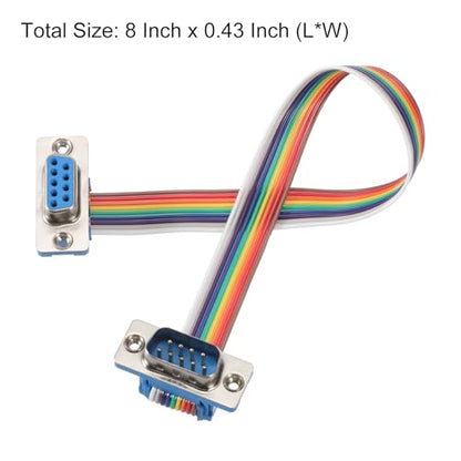 MECCANIXITY 2 Pcs IDC Rainbow Wire Flat Ribbon Cable DB9 Male to DB9 Female 8 Inch Length 2.54mm Pitch Breadboard Jumper Wires for Electronic Projects - size: 8 Inch, style: DB9 Male to DB9 Female