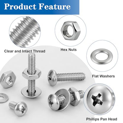 570Pcs Phillips Pan Head Nuts and Bolts Assortment Kit#6-32#8-32#10-24 - size: SS #6#8#10 570PCS