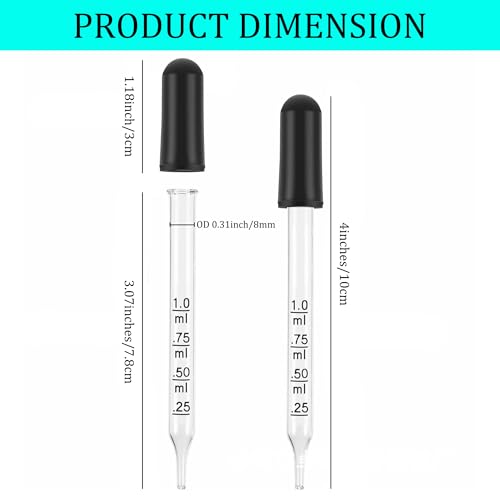 AOMI Glass Eye Dropper for Oils, 10pcs 1ml Glass Dropping Pipettes for Oil