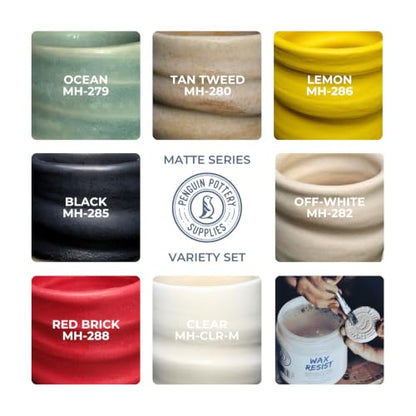 Penguin Pottery - Variety Set - Mid Fire Matte Series - Cone 6 - Includes 8 4oz Jars - color: Matte Series (Mid Fire)