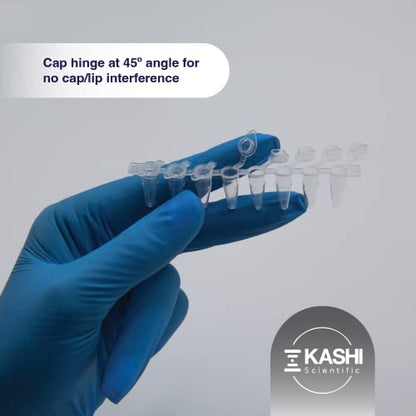 Kashi Scientific PCR 8-Tube Strip, Clear Polypropylene with Flat Caps - 125 Strips/Box (.1mL, Attached Cap) - size: .1mL, style: Attached Flat Cap