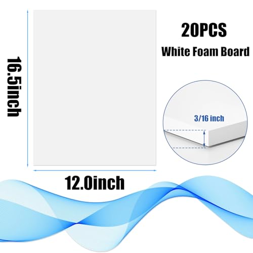EPHECH 20Pack 12" x 16.5" White Foam Board with 3/16" Thick Foam Core - size: 12" x 16.5"-20PCS