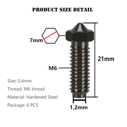 6PCS Hardened Steel Nozzles for Anycubic Kobra 2, 3D Printer High Temperature Resistance 0.4mm Hardened Steel Nozzles for Kobra 2, Kobra 2 Neo, Kobra 2 Pro, Kobra 2 Plus, Kobra 2 Max - style: Kobra 2 Harden Steel - 0.4mm