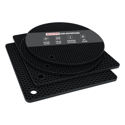 4 Pack Silicone Pot Holders & Hot Pads - Heat Resistant Non-Slip Mats for Kitchen Countertops, Trivets for Hot Dishes, Dishwasher Safe & BPA-Free (Black) - color: Black