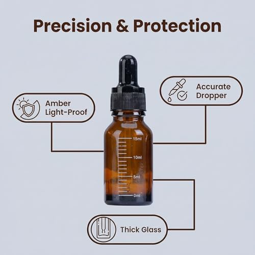 3 Pcs 15ml 0.5oz Empty Refillable Amber Glass Graduated Dropper Bottle Essential Oil Cosmetics Elite Fluid Container Jar Pot Holder with Glass Pipette Dropper - size: 15 ml