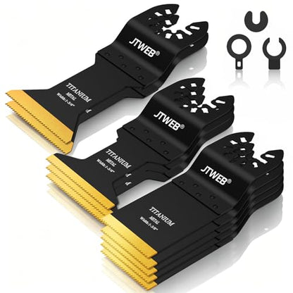 JTWEB Titanium Oscillating Tool Blade, 10PCS Oscillating Saw Blades Metal Cutting Multi Tool Blades Kits Wood and Metal Nails Plastic, Multitool Blades for Milwaukee Bosch Dremel Rockwell - color: 10PCS