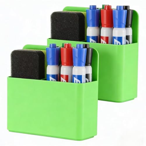 Camelmother 2Pcs Magnetic Dry Erase Marker Holder For Whiteboard Fridge - color: Green