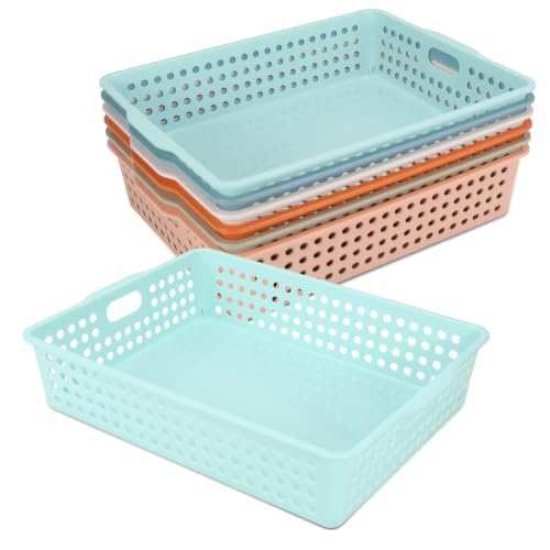 6 Pieces Plastic Turn in Bins for Classroom,Colorful Classroom Baskets with Handles,Stackable Paper Trays for Classroom,Teachers, Students for Classroom Organization & Homework Collection - size: 6pieces