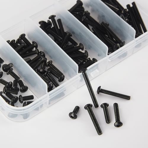 M3 x 8mm 12mm 16mm 20mm 25mm Button Head Socket Cap Screws Bolts, 10.9 Grade Alloy Steel, Black Oxide Finish, Metric Allen Hex Drive, Fully Threaded, Assortment Kit 125Pcs - size: Button M3x8-25 mm