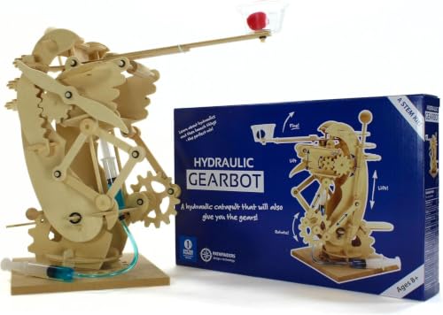PATHFINDERS STEM Kit – Hydraulic Gearbot | Wooden Robot Building Kit with Gears, Levers & Catapult Launcher | Engineering Toy for Kids Age 8-12 | STEM Gift for Boys & Girls