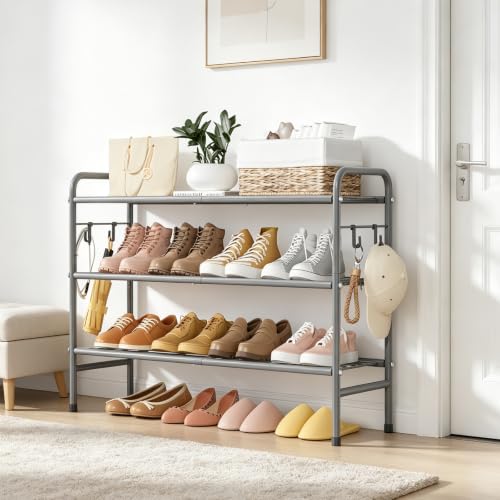 VILICK Metal Shoe Rack for Closet 33" Wide Shoe Organizer for Entryway - color: Grey