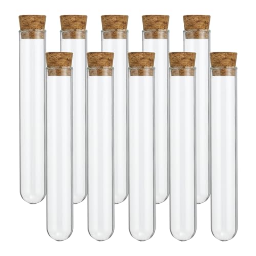 PATIKIL 10ml Test Tubes, 25pcs 3.94x0.63in Glass Clear Round Bottom Test Tube Containers with Stopper for Bead Party Candy Bath Salt Storage Scientific Experiment Plant Propagation - size: 10ml