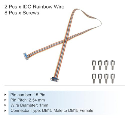 MECCANIXITY 2 Pcs IDC Rainbow Wire Flat Ribbon Cable DB15 Male to DB15 Female 39 Inch Length 2.54mm Pitch Breadboard Jumper Wires for Electronic Projects - size: 39 Inch, style: DB15 Male to DB15 Female