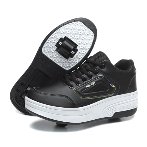 Wooowyet Roller Skate Shoes for Kids Boys Girls Rechargealbe Wheels Sneakers Fashion Roller Wheeled - color: Black, size: 4 Big Kid
