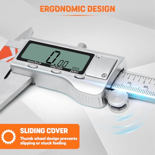 HARDELL 12" Digital Caliper, All-Metal Electronic Micrometer with Large LCD, Inch/Metric/Fraction Conversion, Precision Measuring Tool for Household & DIY (2 Batteries Included) - size: 12 Inch