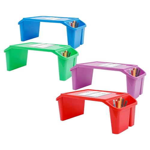 4 Pack Kids Lap Desk Tray, Plastic Breakfast Laptop Trays with Side Pockets, Portable Lap Desk, Activity Tray, Drawing, Stackable, Writing, Eating, Classroom,21.65" L x 11.8" W x 8.46" H