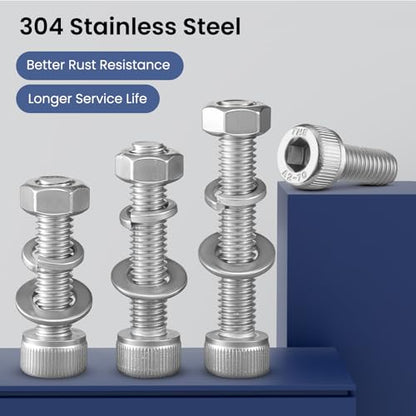 184 PCS M5 Screws Assortment Kit, 304 Stainless Steel M5 Bolts Kit, M5x 30/35/40/45/50/60mm, Hex Socket Head Cap Screws Bolts Nuts Washers Set - size: M5x 30/35/40/45/50/60mm