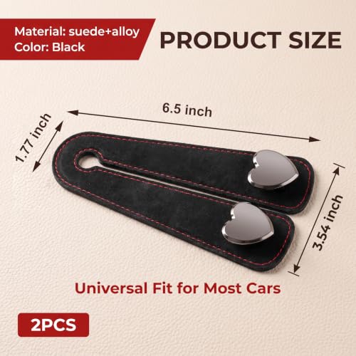 2 PCS Car Seat Headrest Hooks, Suede Multifunctional Storage Hanger for Bag & Phone & Umbrella, Load-bearing Metal Heart-shaped Double Hook, Universal Back Seat Organizer for Cars (Black)