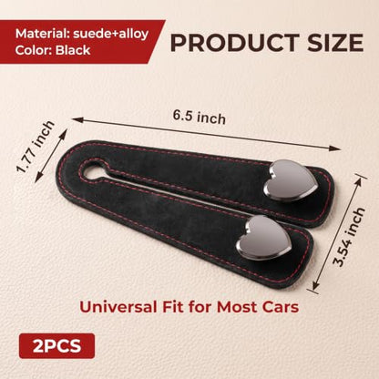 2 PCS Car Seat Headrest Hooks, Suede Multifunctional Storage Hanger for Bag & Phone & Umbrella, Load-bearing Metal Heart-shaped Double Hook, Universal Back Seat Organizer for Cars (Black)