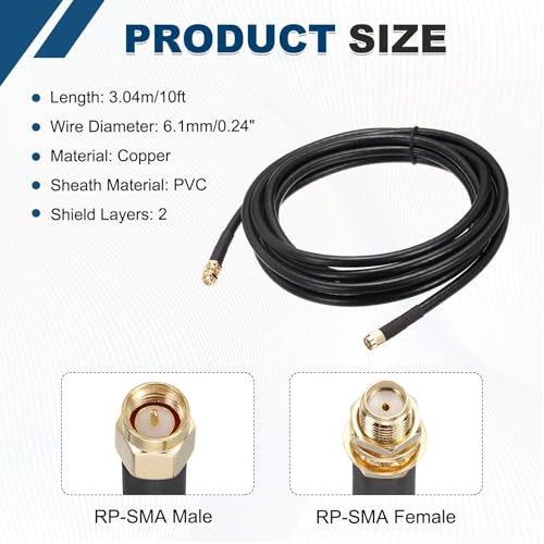 MECCANIXITY KMR240 Coax Extension Cable 50ohm 10Ft SMA Male to N-Type Male - size: 10ft