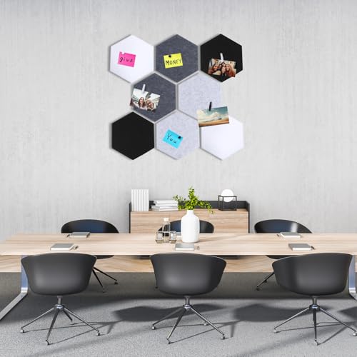 Mooliwe 8 Pcs 12 Inch Hexagon Cork Board Tiles Pins Clips, Black White - color: Black White
