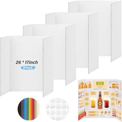 4 Pcs Trifold Poster Board, 26x17 inches White Poster Board Comes with Sticky Accessories, Corrugated Presentation Boards, Display Board for School Projects, Business Presentations - size: 26x17 in, style: 4 count
