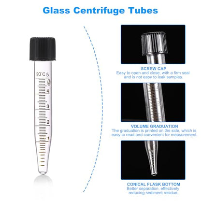 PATIKIL 5ml Centrifuge Tubes, 10 Pcs Glass Graduated Centrifuge Vials with Screw Cap Conical Bottom Test Tube Storage Container for Sample Laboratory Liquid - size: 5ml