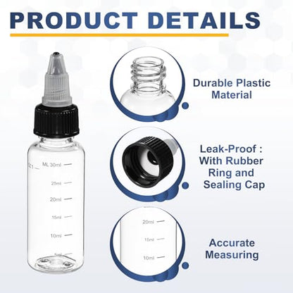 PATIKIL 30ml 1oz,9 Pcs Plastic Squeeze Dispensing Bottles,Transparent,Black - color: Transparent/Black, size: 30ml