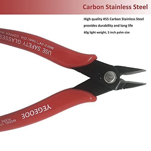 Micro Wire Cutters 10 Pack, YEGEOOE 170 Precision Diagonal Cutting Pliers, 5Inch Mini Wire Flush cutters, Nippers, Shear Cutters, Wire Snips, Small Side Cutters for Electronics Crafts Jewelry, Red - style: 10pack flush wire cutters red