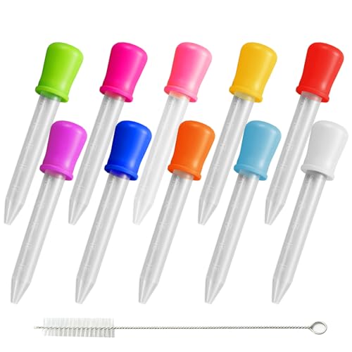 10 Pcs Liquid Droppers for Crafts, 5ml Silicone Plastic Pipettes with Engraved Measurement Marks, Colorful Eye Droppers for Science Experiments Candy Making Baking Art Projects