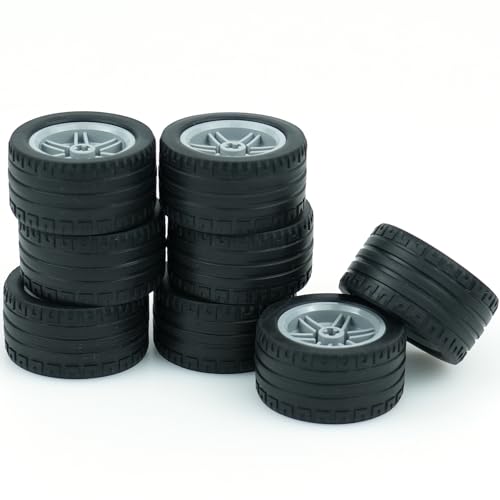 MALEKO 8 PCS Wheels and Tires Set, Tires Dia. 43.2X22mm&Rim Dia. 30.4X 20mm Compatible with Major Brand Technical Building Block Pieces and Parts - color: Black No.2