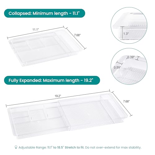 Oubonun Expandable Shallow Vanity Plastic Makeup Drawer Organizers, 4 Pack - size: 1.3" Height - 4 Pack