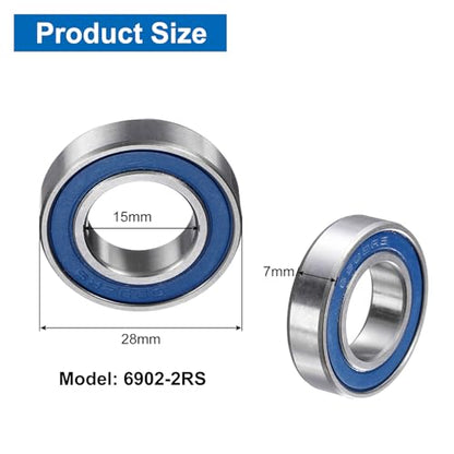 uxcell 8 Pcs 6902-2RS Deep Groove Micro Bearing, 15x28x7mm Chrome Steel - size: 6902-2RS