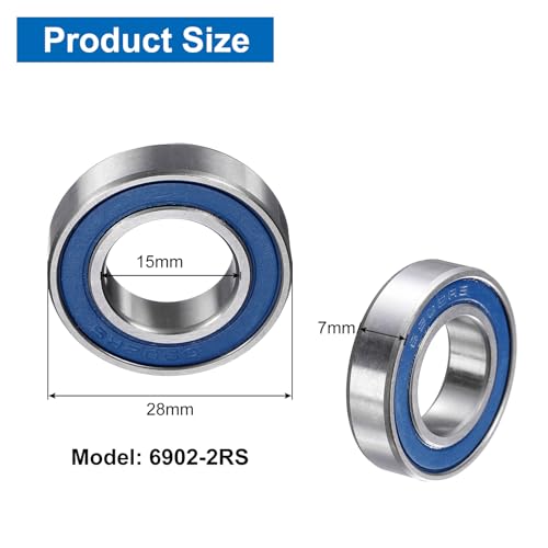 uxcell 8 Pcs 6902-2RS Deep Groove Micro Bearing, 15x28x7mm Chrome Steel - size: 6902-2RS